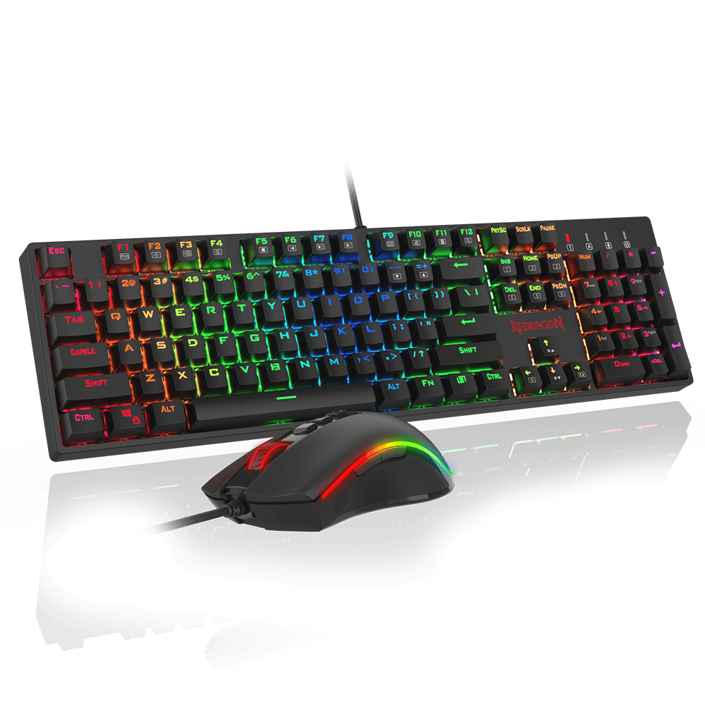 Redragon K582-BA Papan Kekunci Permainan Mekanikal Berwayar & Kombo Tetikus Permainan M711 Cobra, 10,000DPI, 7 Butang Boleh Atur Cara, Set Tetikus Papan Kekunci Berlampu Belakang LED RGB untuk PC, Laptop, Komputer