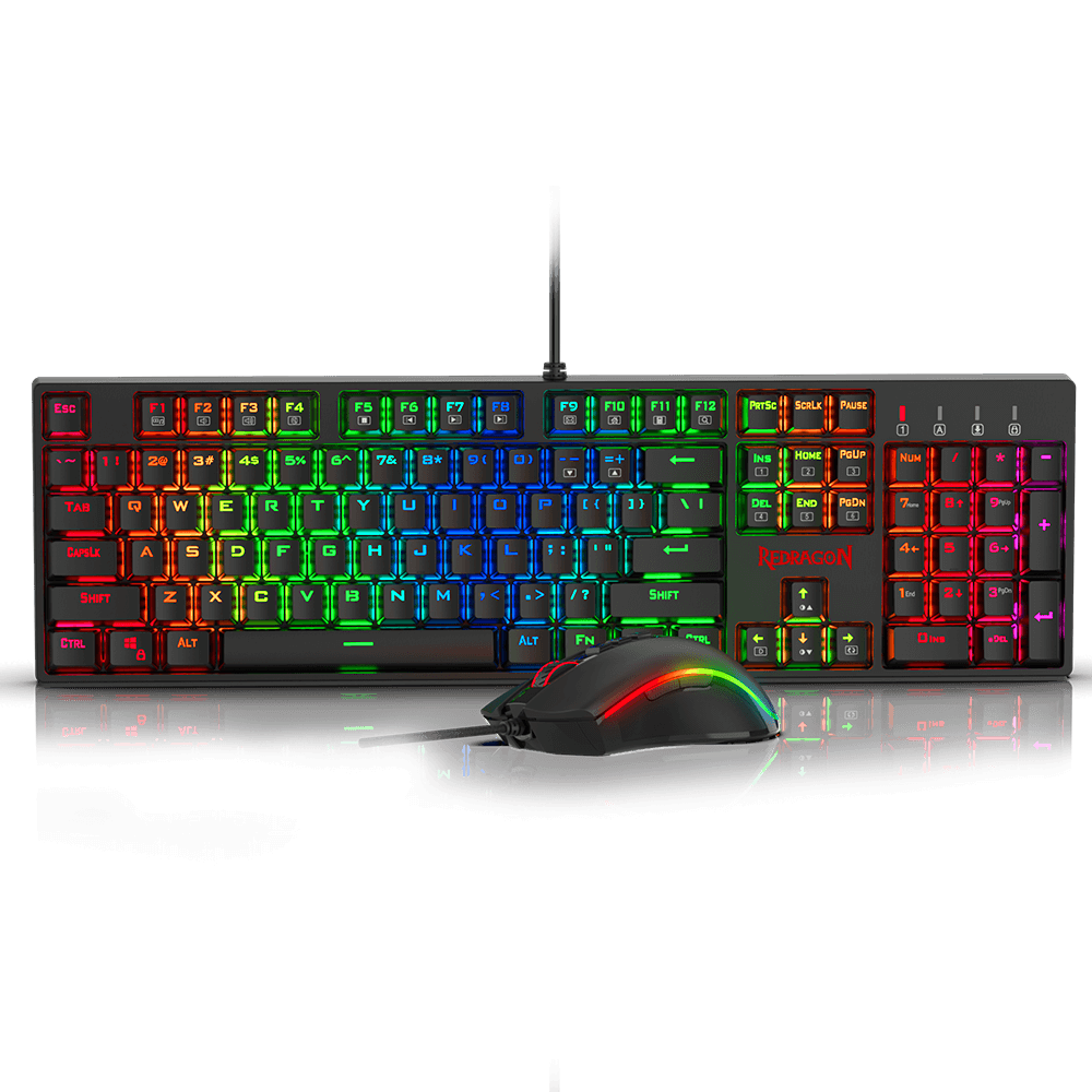 Redragon K582-BA Papan Kekunci Permainan Mekanikal Berwayar & Kombo Tetikus Permainan M711 Cobra, 10,000DPI, 7 Butang Boleh Atur Cara, Set Tetikus Papan Kekunci Berlampu Belakang LED RGB untuk PC, Laptop, Komputer