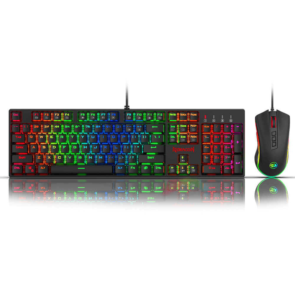 Redragon K582-BA Papan Kekunci Permainan Mekanikal Berwayar & Kombo Tetikus Permainan M711 Cobra, 10,000DPI, 7 Butang Boleh Atur Cara, Set Tetikus Papan Kekunci Berlampu Belakang LED RGB untuk PC, Laptop, Komputer