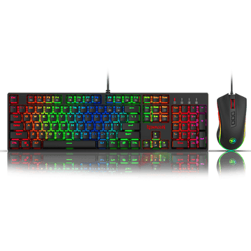 Redragon K582-BA Papan Kekunci Permainan Mekanikal Berwayar & Kombo Tetikus Permainan M711 Cobra, 10,000DPI, 7 Butang Boleh Atur Cara, Set Tetikus Papan Kekunci Berlampu Belakang LED RGB untuk PC, Laptop, Komputer