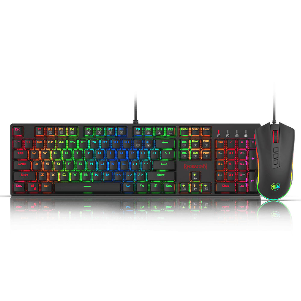 Redragon K582-BA Papan Kekunci Permainan Mekanikal Berwayar & Kombo Tetikus Permainan M711 Cobra, 10,000DPI, 7 Butang Boleh Atur Cara, Set Tetikus Papan Kekunci Berlampu Belakang LED RGB untuk PC, Laptop, Komputer