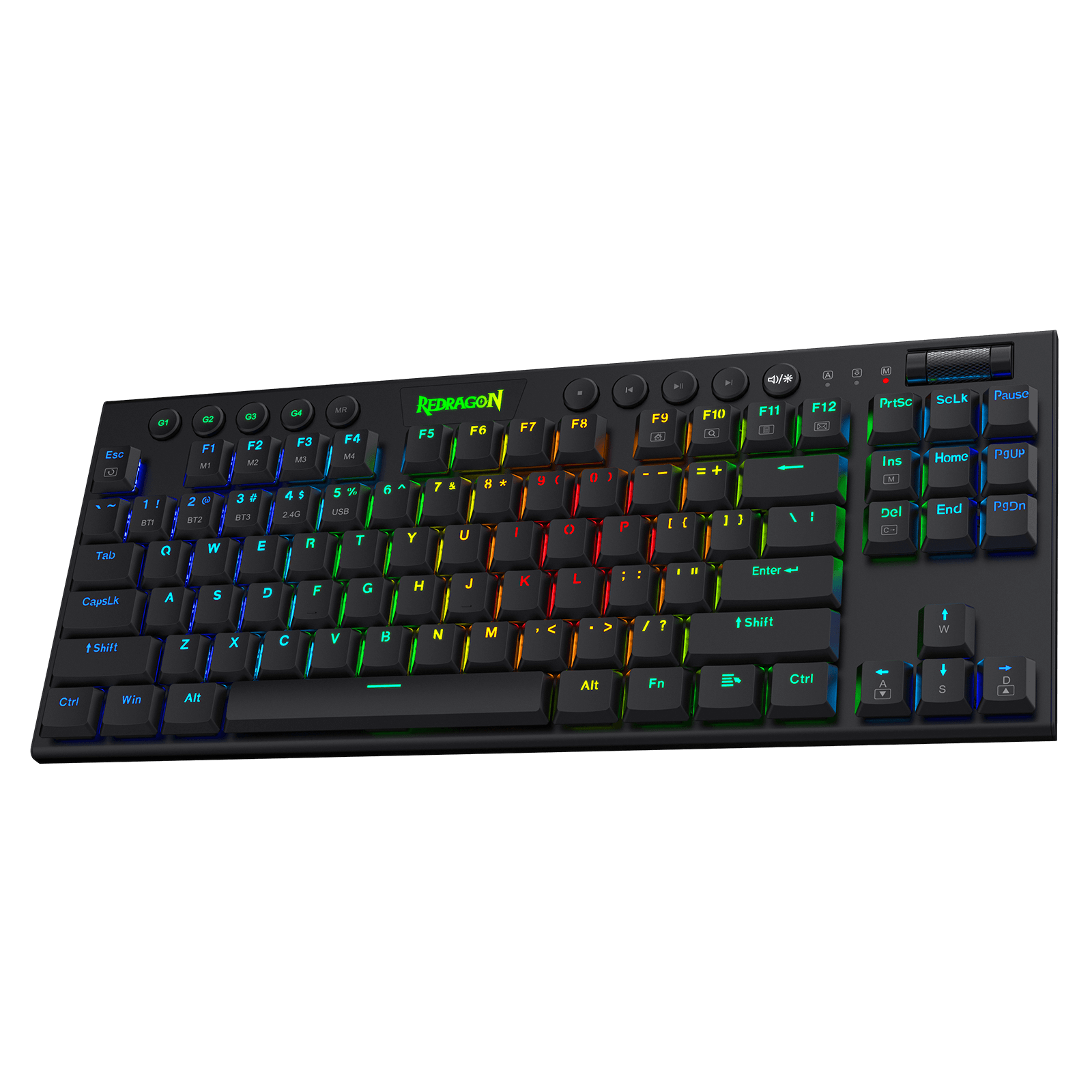 Papan Kekunci Mekanikal RGB Tanway Redragon K621 Horus TKL, 5.0 BT/2.4 Ghz/Tiga Mod Berwayar 80% Papan Kekunci Bluetooth Profil Rendah Ultra-Nipis dengan Kawalan Media Khusus & Suis Merah Linear