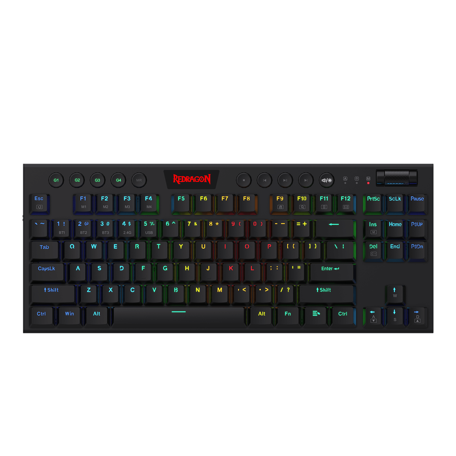 Papan Kekunci Mekanikal RGB Tanway Redragon K621 Horus TKL, 5.0 BT/2.4 Ghz/Tiga Mod Berwayar 80% Papan Kekunci Bluetooth Profil Rendah Ultra-Nipis dengan Kawalan Media Khusus & Suis Merah Linear