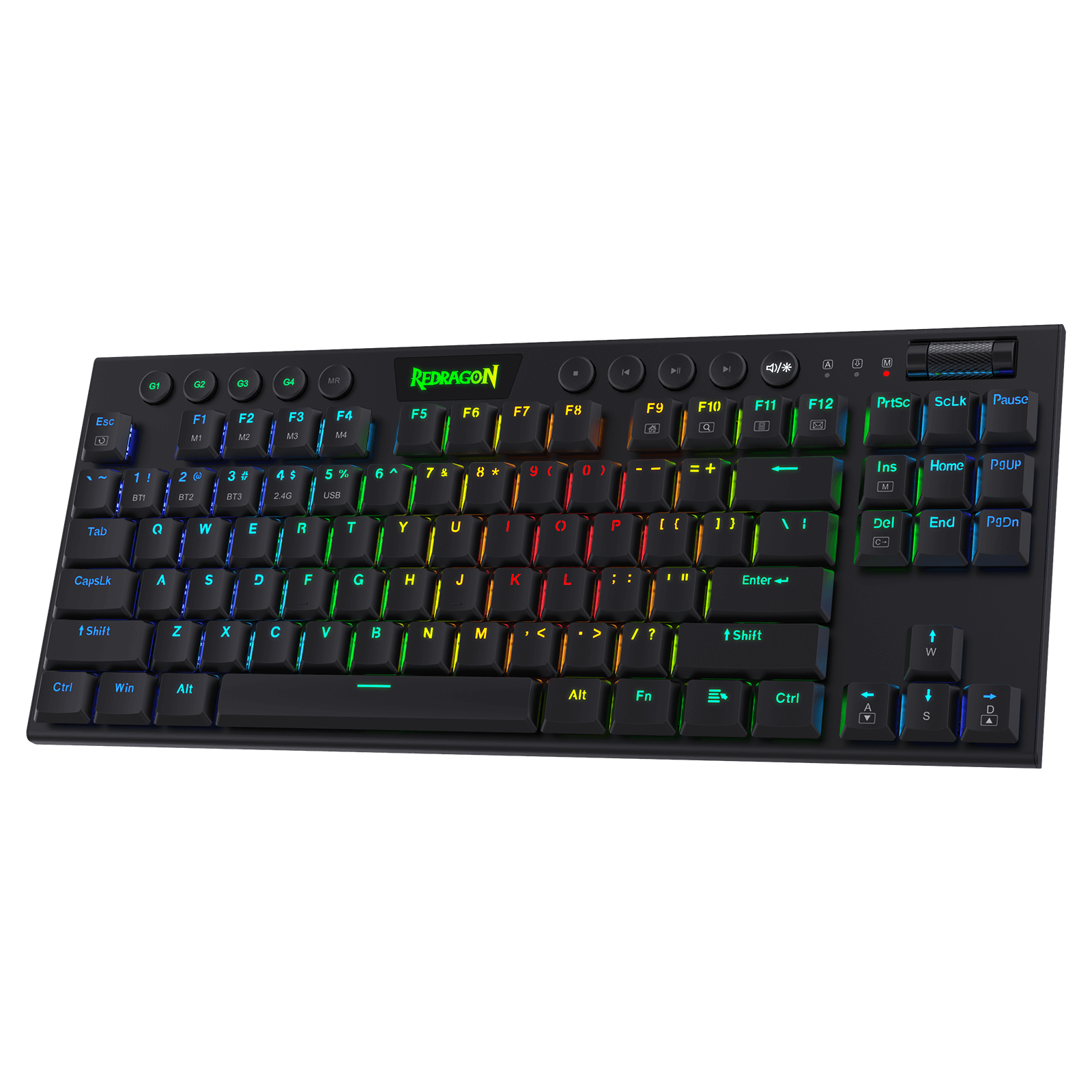Papan Kekunci Mekanikal RGB Tanway Redragon K621 Horus TKL, 5.0 BT/2.4 Ghz/Tiga Mod Berwayar 80% Papan Kekunci Bluetooth Profil Rendah Ultra-Nipis dengan Kawalan Media Khusus & Suis Merah Linear