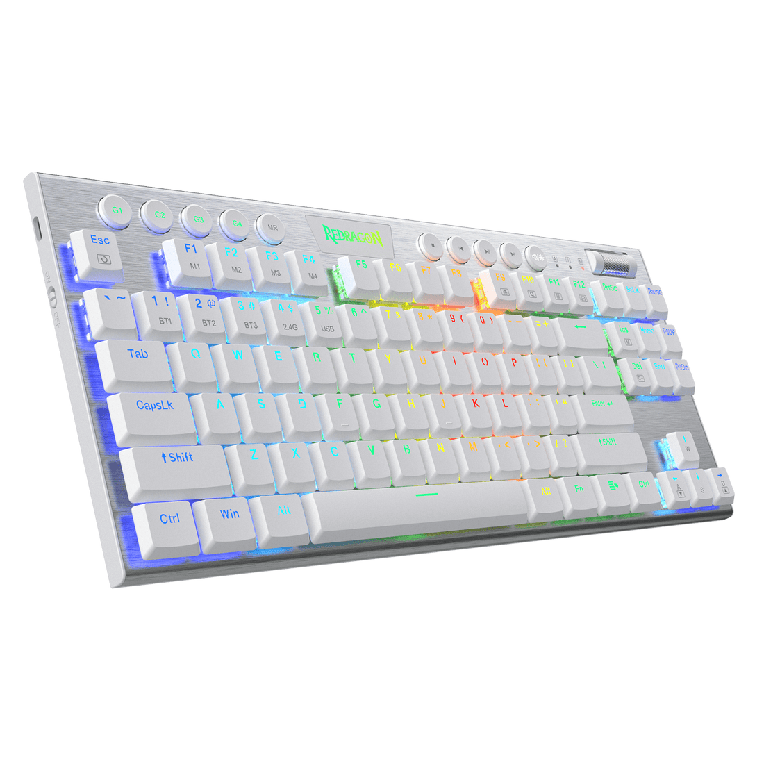 Papan Kekunci Mekanikal RGB Tanway Redragon K621 Horus TKL, 5.0 BT/2.4 Ghz/Tiga Mod Berwayar 80% Papan Kekunci Bluetooth Profil Rendah Ultra-Nipis dengan Kawalan Media Khusus & Suis Merah Linear