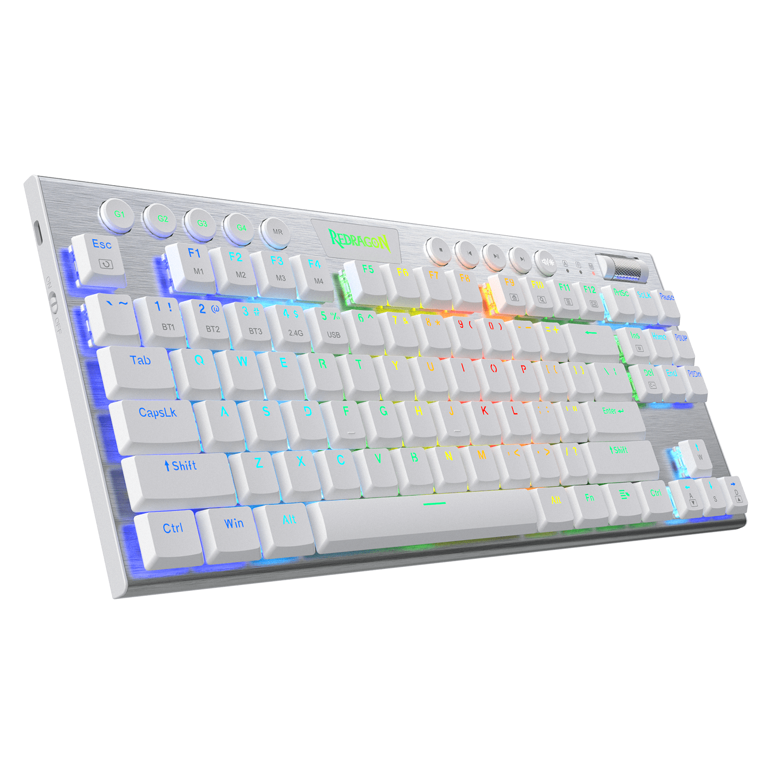 Papan Kekunci Mekanikal RGB Tanway Redragon K621 Horus TKL, 5.0 BT/2.4 Ghz/Tiga Mod Berwayar 80% Papan Kekunci Bluetooth Profil Rendah Ultra-Nipis dengan Kawalan Media Khusus & Suis Merah Linear