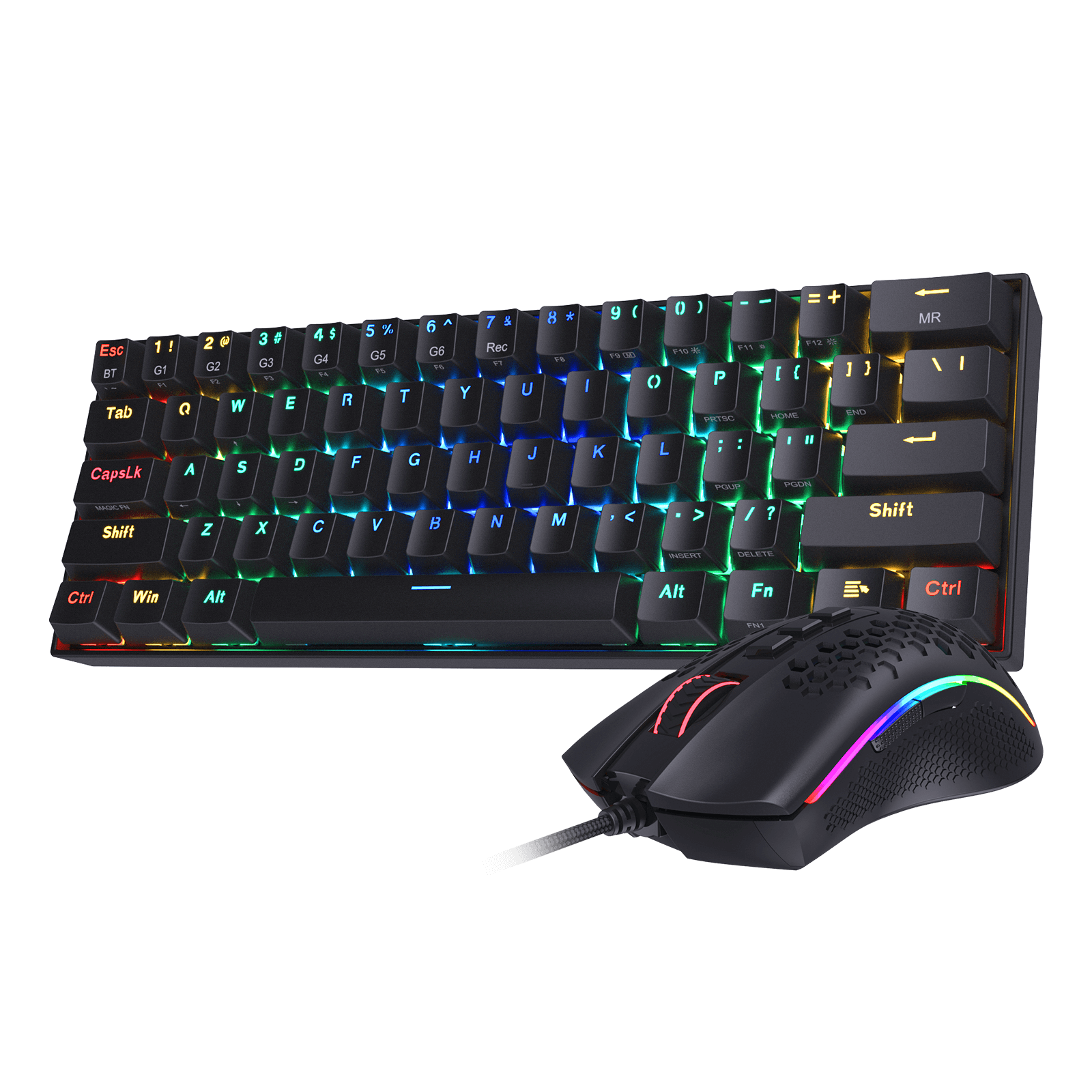Set Kombo Papan Kekunci Mekanikal Tanpa Wayar RGB Redragon K530 60% dan Tetikus Permainan RGB Ringan M808 (Hitam)