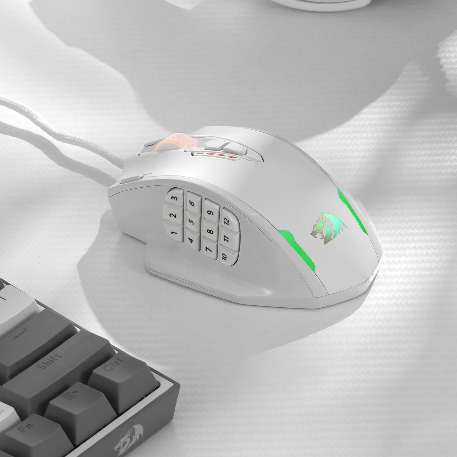 Redragon M908 IMPACT Tetikus Permainan MMO sehingga 12,400 DPI Tetikus Berketepatan Tinggi untuk PC, 18 Butang Boleh Atur Cara, Kartrij Penalaan Berat, 12 Butang Sisi, 5 profil pengguna boleh atur cara, Pilihan Warna LED Penyesuaian 16.8 Juta