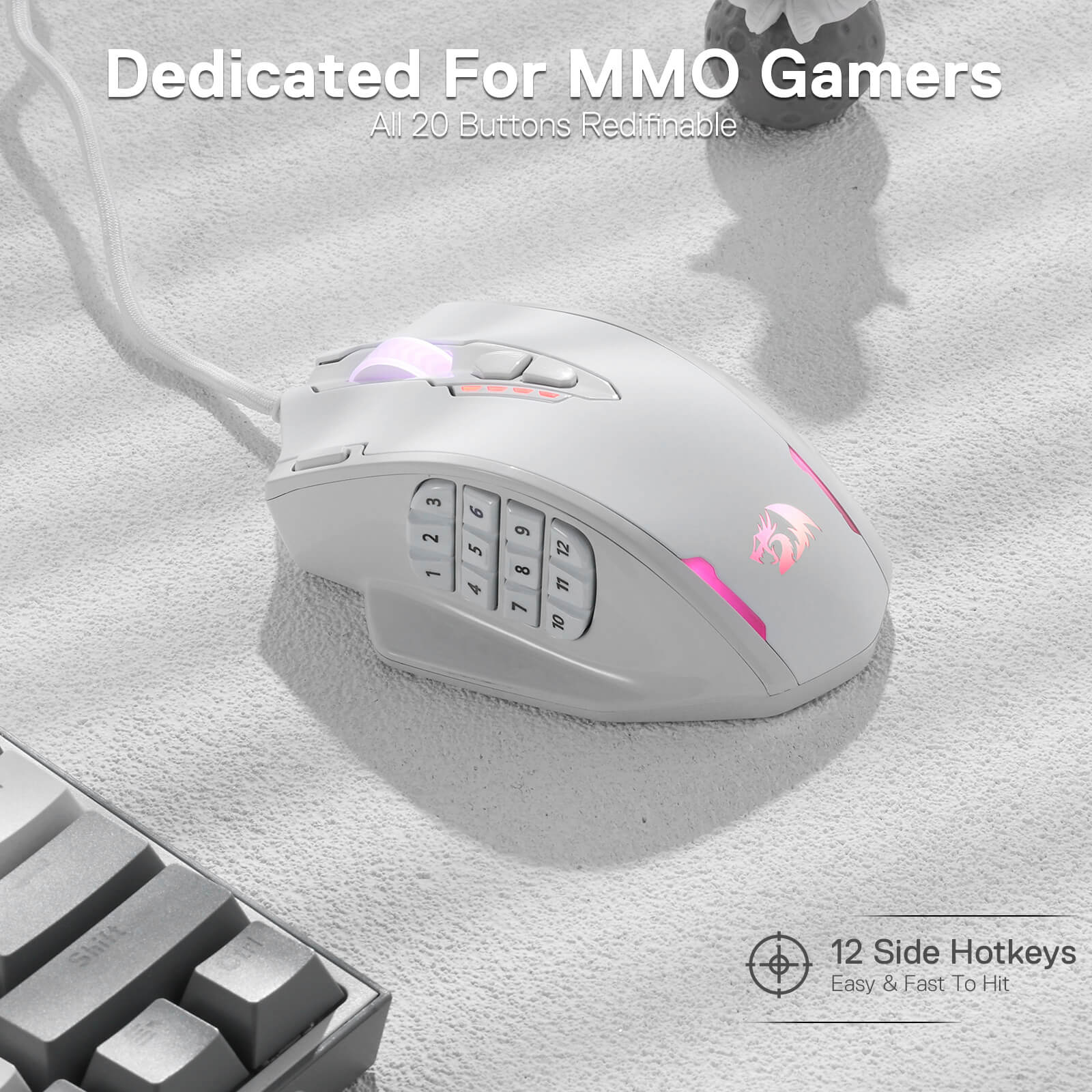 Redragon M908 IMPACT Tetikus Permainan MMO sehingga 12,400 DPI Tetikus Berketepatan Tinggi untuk PC, 18 Butang Boleh Atur Cara, Kartrij Penalaan Berat, 12 Butang Sisi, 5 profil pengguna boleh atur cara, Pilihan Warna LED Penyesuaian 16.8 Juta