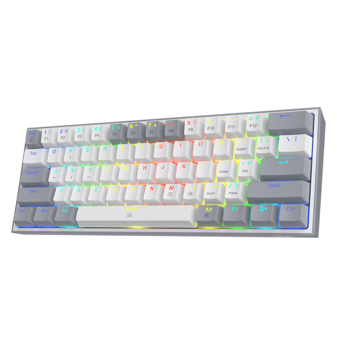 Papan Kekunci Permainan RGB Berwayar Redragon K617 FIZZ 60%, Papan Kekunci Mekanikal Padat 61 Kekunci dengan Tutup Kekunci Warna Campuran Putih & Kelabu, Suis Merah Linear, Sokongan Pemacu Pro