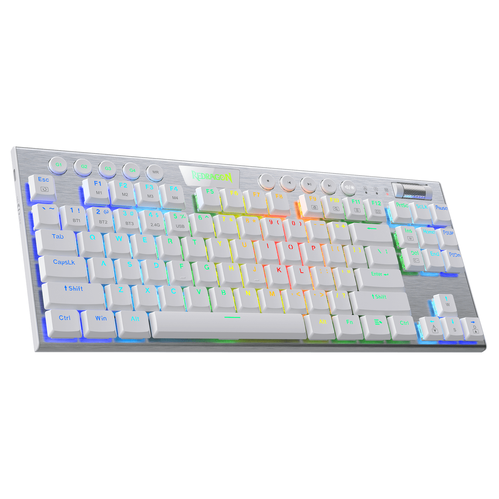 Papan Kekunci Mekanikal RGB Tanway Redragon K621 Horus TKL, 5.0 BT/2.4 Ghz/Tiga Mod Berwayar 80% Papan Kekunci Bluetooth Profil Rendah Ultra-Nipis dengan Kawalan Media Khusus & Suis Merah Linear