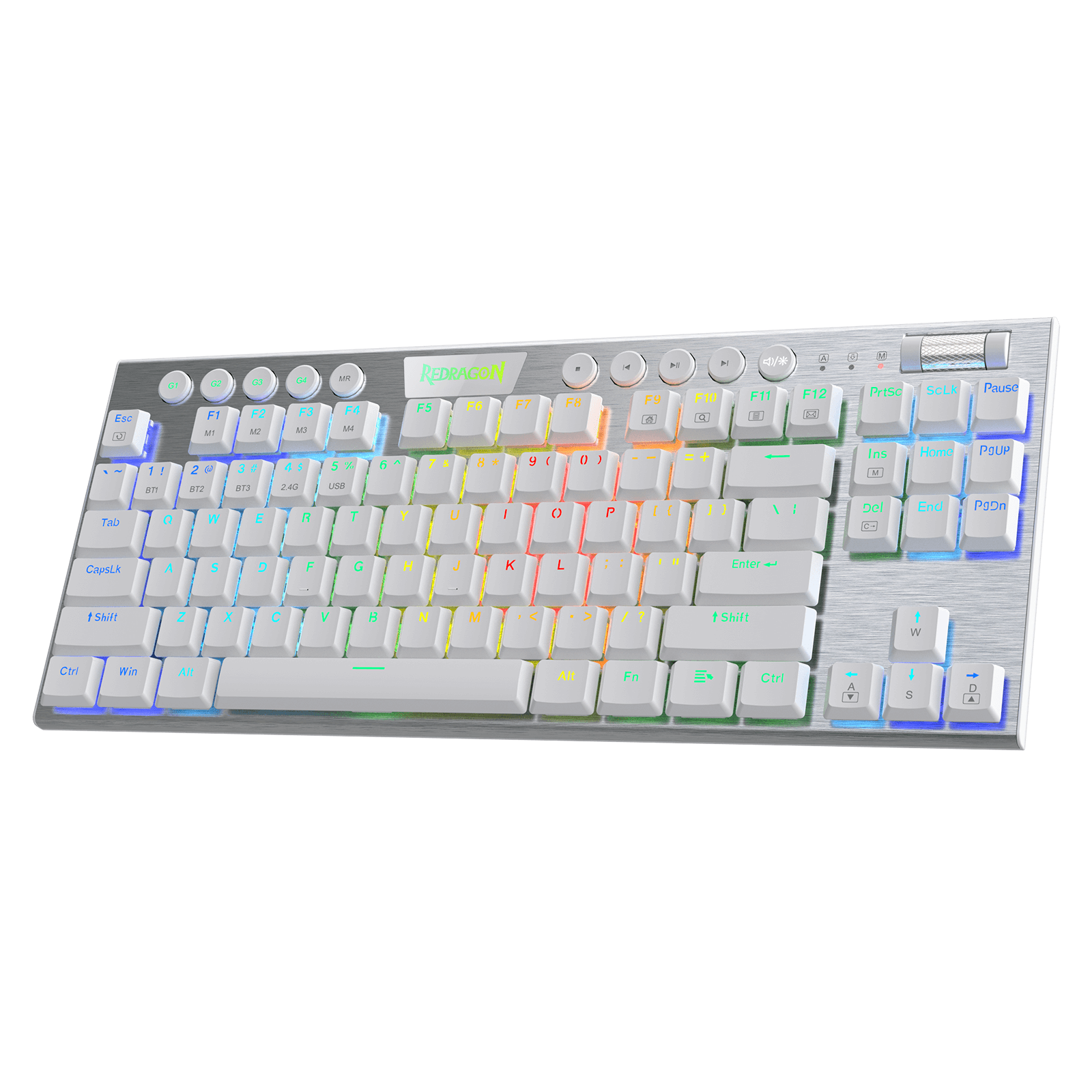 Papan Kekunci Mekanikal RGB Tanway Redragon K621 Horus TKL, 5.0 BT/2.4 Ghz/Tiga Mod Berwayar 80% Papan Kekunci Bluetooth Profil Rendah Ultra-Nipis dengan Kawalan Media Khusus & Suis Merah Linear