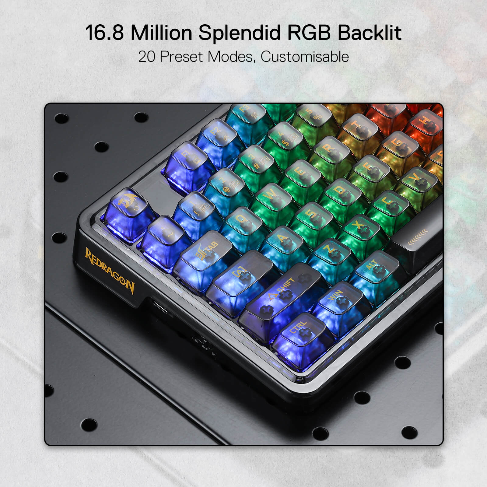Papan Kekunci Permainan RGB Gasket Wayarles 78% Redragon K649 PRO, 3-Mod 82 Kekunci Papan Kekunci Mekanikal Padat Boleh Tukar Panas Sepenuhnya Lutsinar dengan Soket yang Dinaik Taraf, Buih Penyerap Bunyi, Suis Tersuai Lut Cahaya
