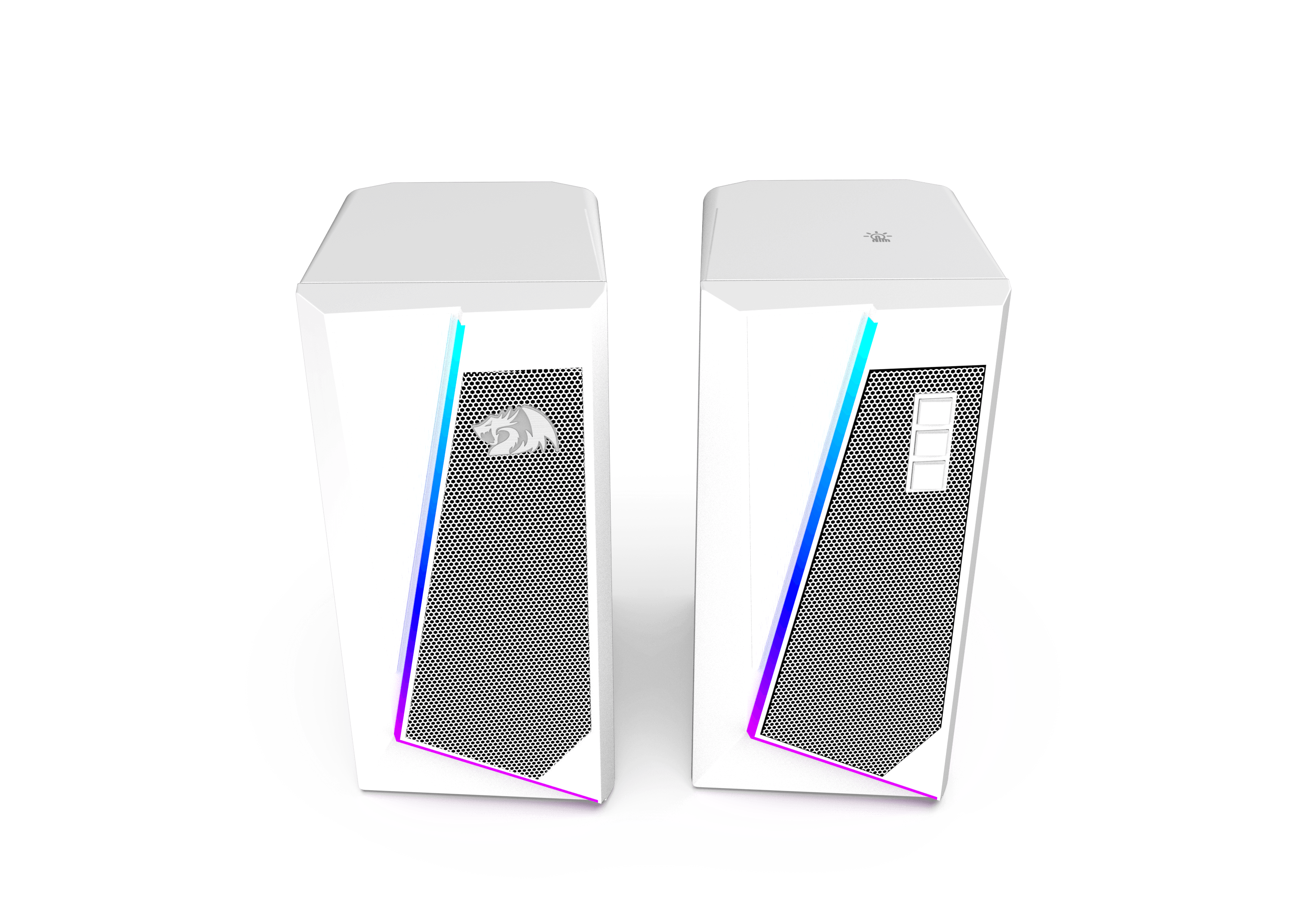 Redragon GS520 Pembesar Suara Desktop RGB, Pembesar Suara Stereo Komputer PC 2.0 Saluran dengan 6 Mod LED Berwarna-warni, Bunyi Dipertingkat dan Kawalan Kelantangan Akses Mudah, Dikuasakan USB dengan Kabel 3.5mm, Putih