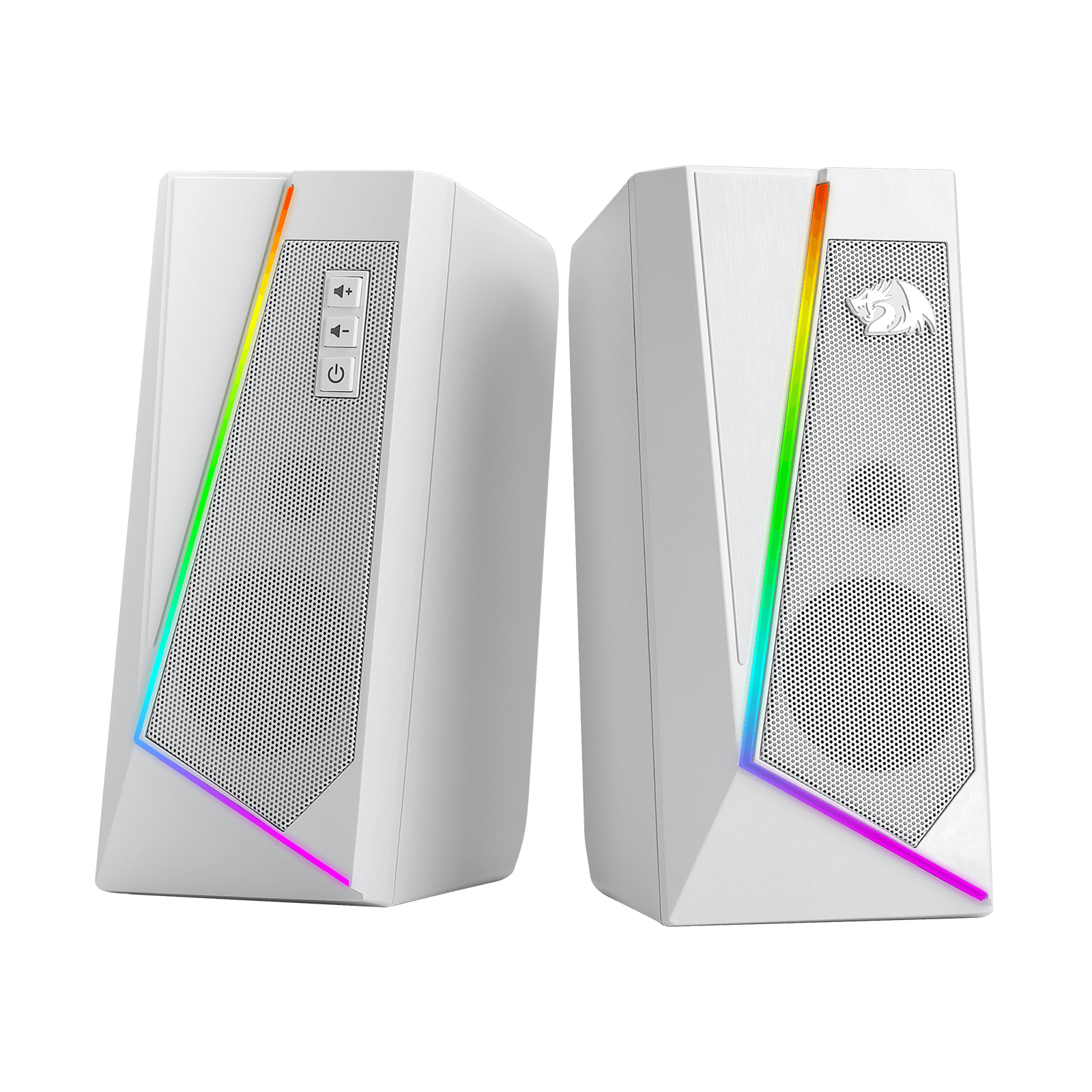 Redragon GS520 Pembesar Suara Desktop RGB, Pembesar Suara Stereo Komputer PC 2.0 Saluran dengan 6 Mod LED Berwarna-warni, Bunyi Dipertingkat dan Kawalan Kelantangan Akses Mudah, Dikuasakan USB dengan Kabel 3.5mm, Putih