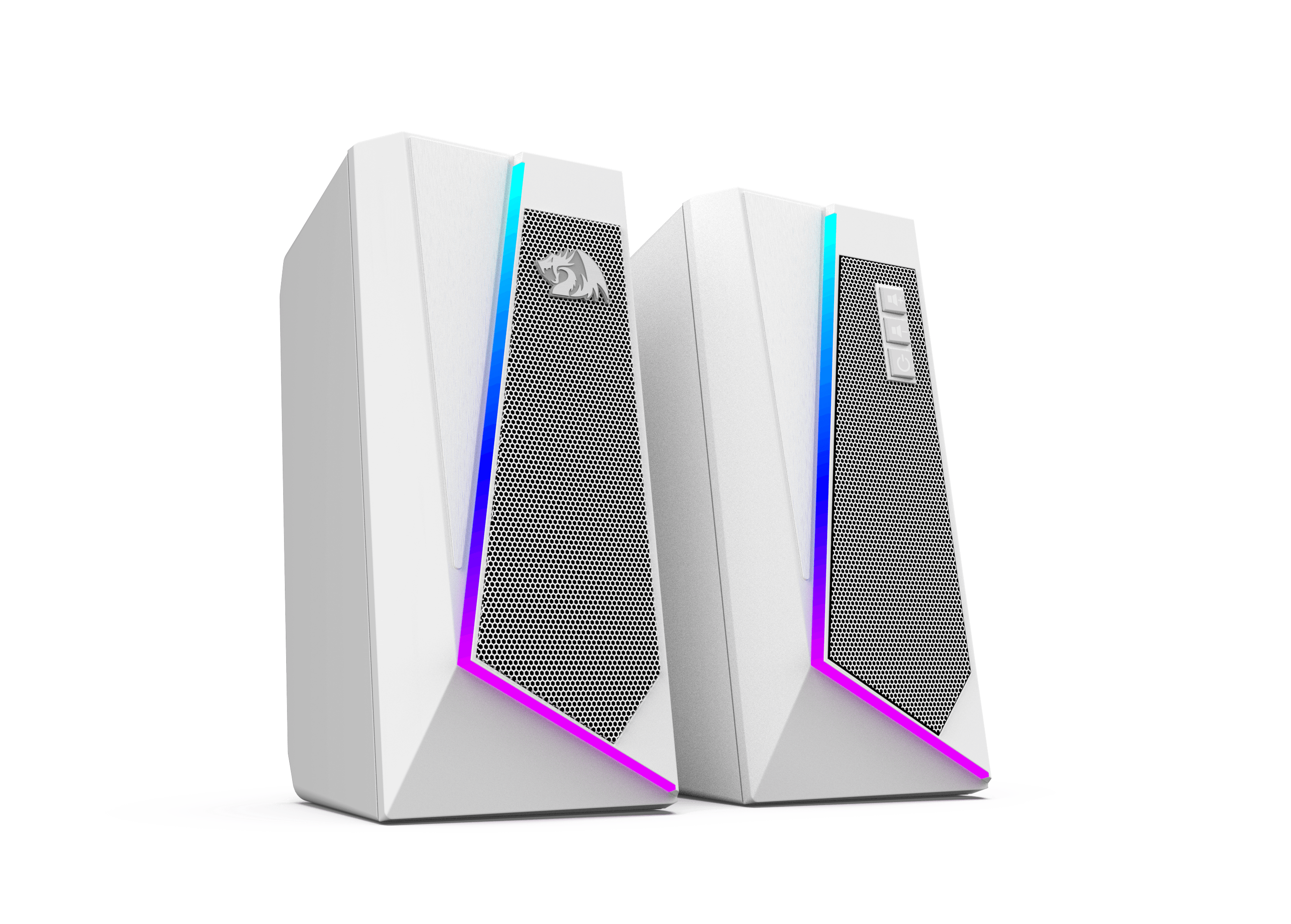 Redragon GS520 Pembesar Suara Desktop RGB, Pembesar Suara Stereo Komputer PC 2.0 Saluran dengan 6 Mod LED Berwarna-warni, Bunyi Dipertingkat dan Kawalan Kelantangan Akses Mudah, Dikuasakan USB dengan Kabel 3.5mm, Putih