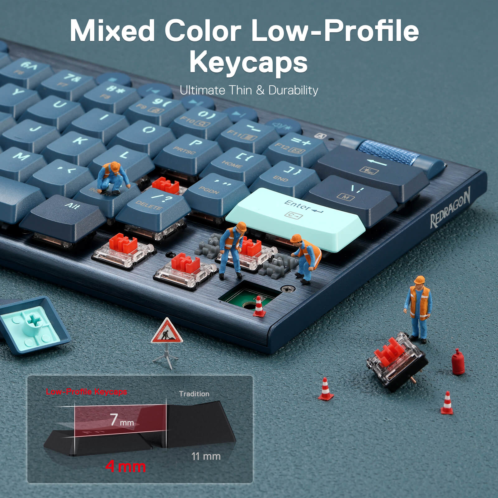 Redragon K632 PRO Noctis 60% Papan Kekunci Mekanikal RGB Tanwayar, Papan Kekunci Gaming Profil Rendah Ultra-Nipis Tiga Mod Bluetooth/2.4Ghz/Berwayar dengan Sambungan Tanpa Lengah, Kawalan Media Khusus & Suis Merah Linear